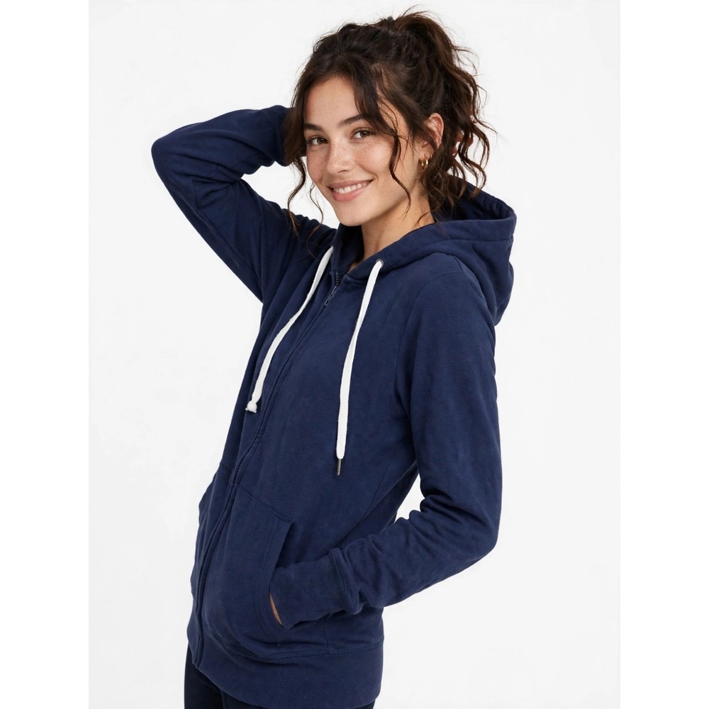 Jane Fonda Women's S Navy Full Zip Hoodie Rainbow Logo Back USA Made